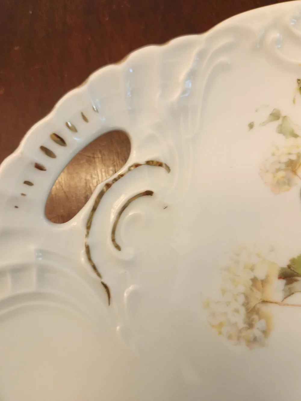 Source Unknown White Porcelain Serving Platter with Pink and Green Rose Motif